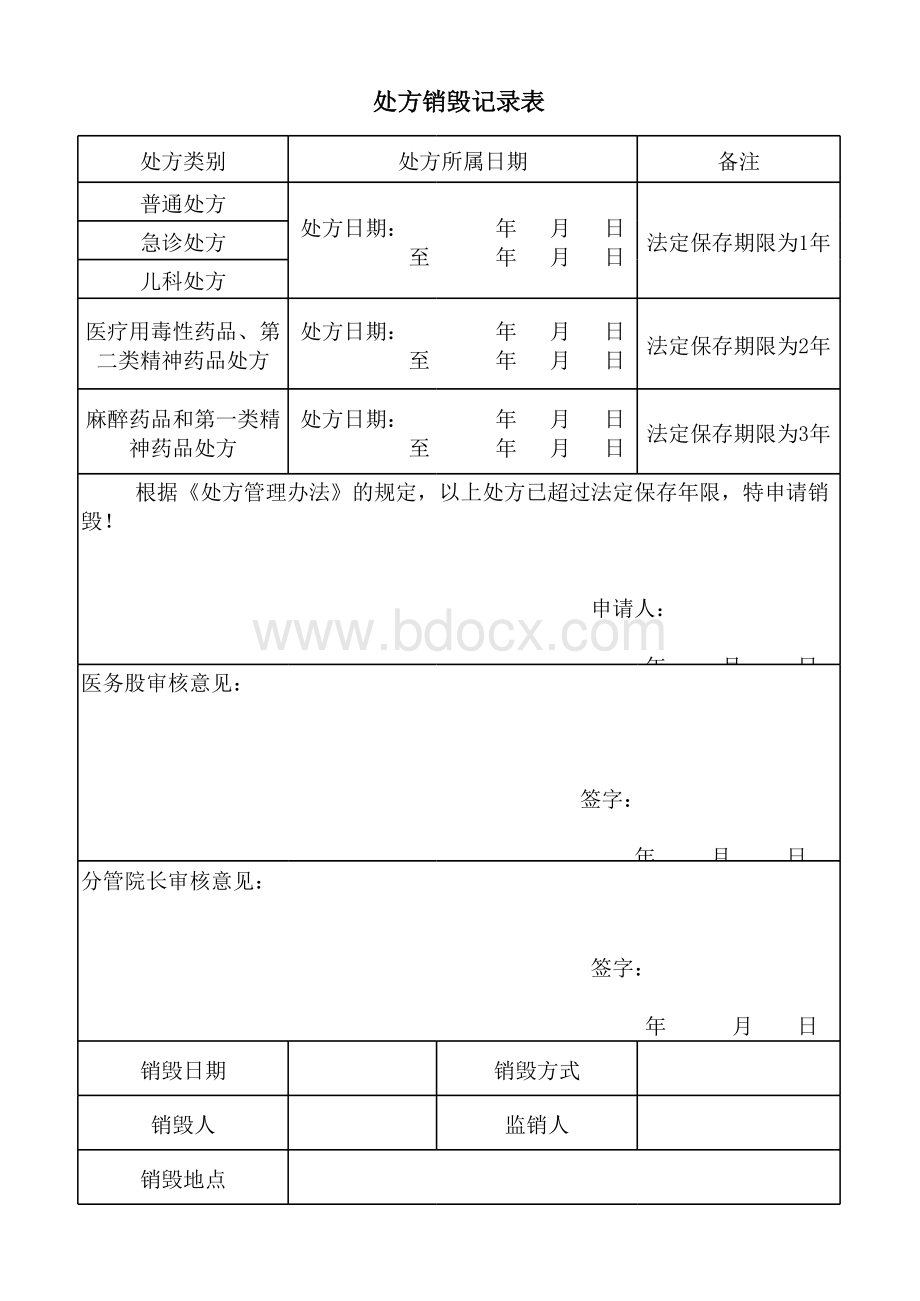 处方销毁记录表表格推荐下载.xlsx