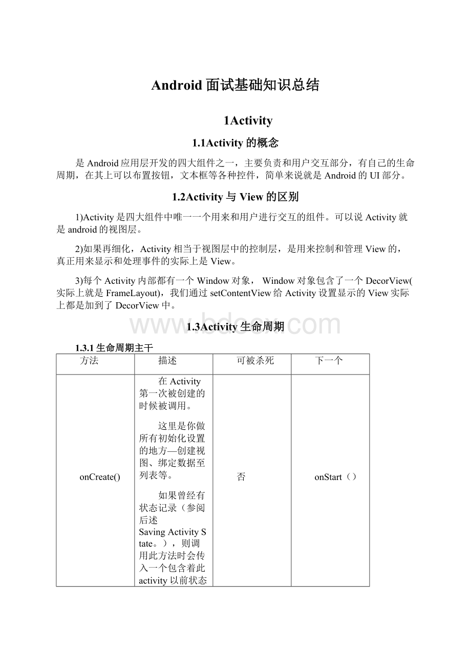 Android面试基础知识总结Word下载.docx