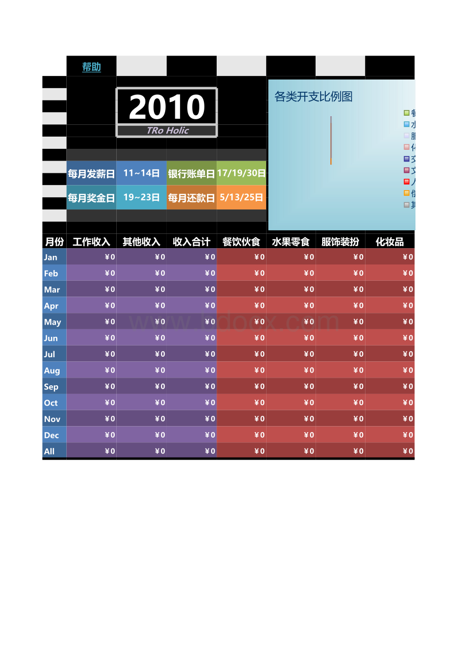 完美适用的个人记账表格表格文件下载.xls