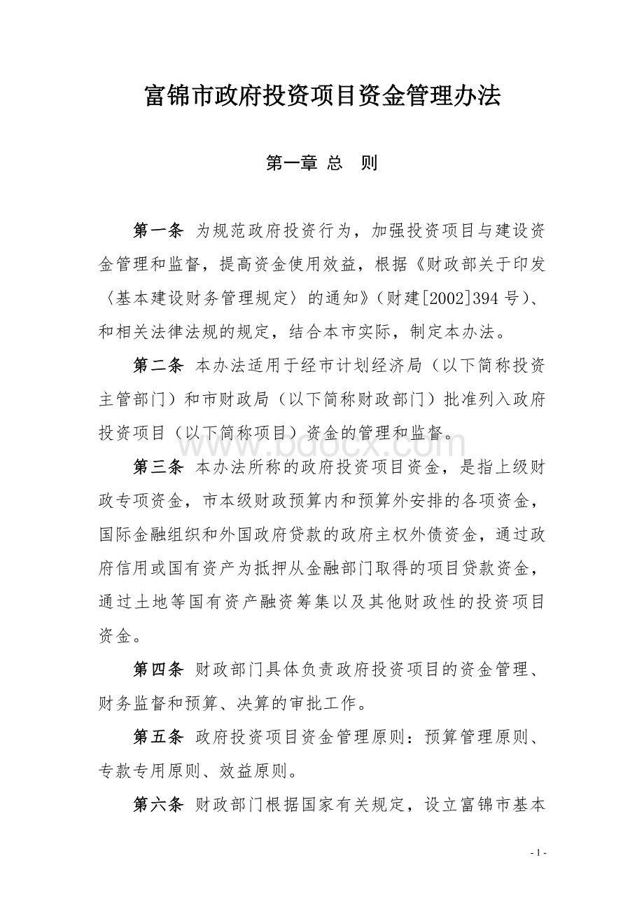 富锦市政府投资项目与资金管理办法Word文档格式.doc