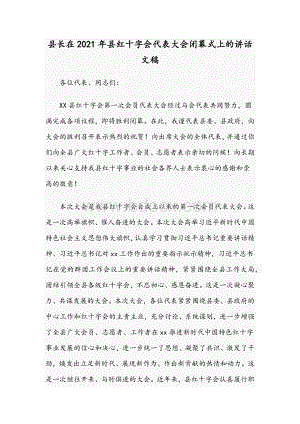 县长在2021年县红十字会代表大会闭幕式上的讲话文稿Word文件下载.docx