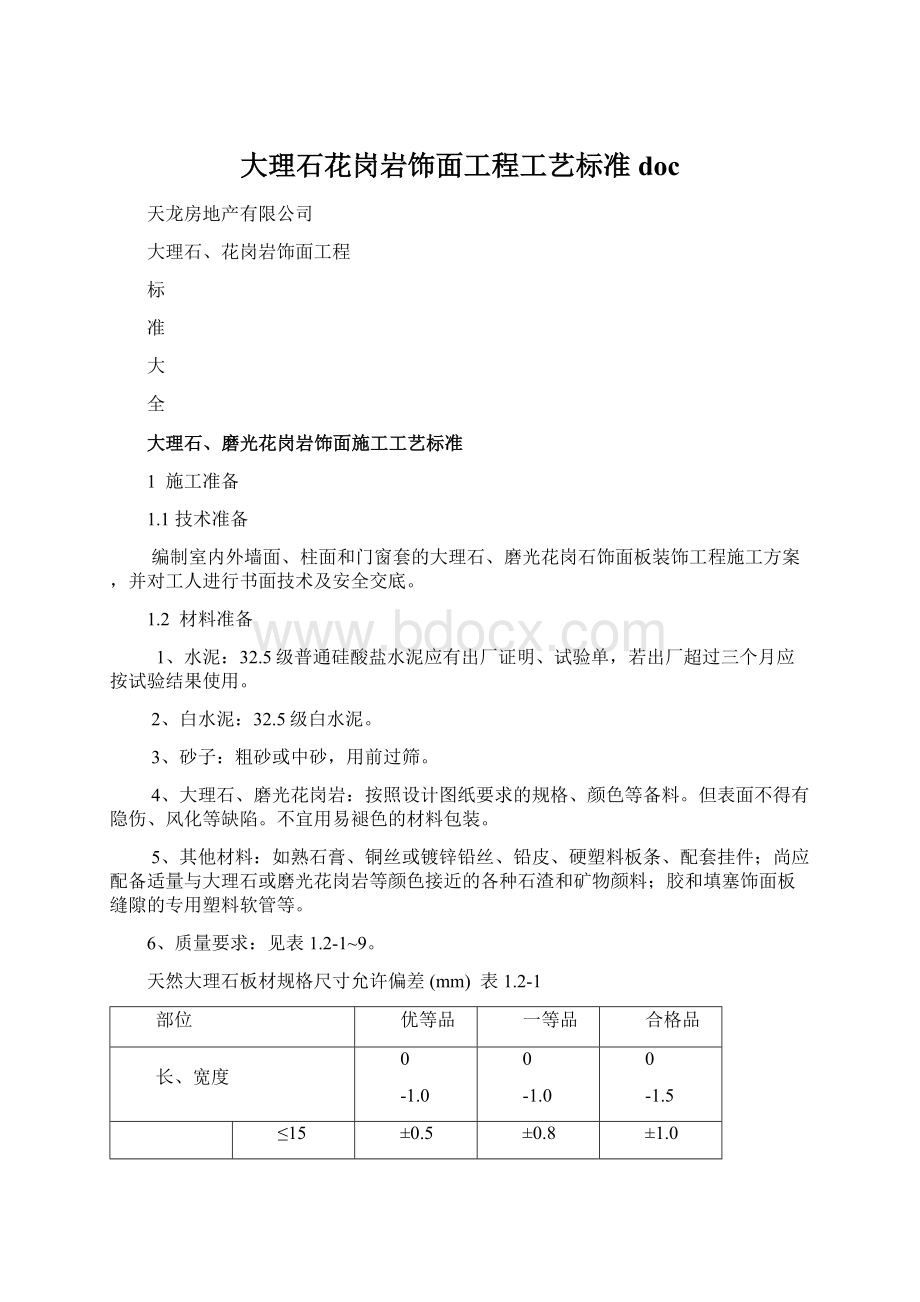 大理石花岗岩饰面工程工艺标准doc.docx