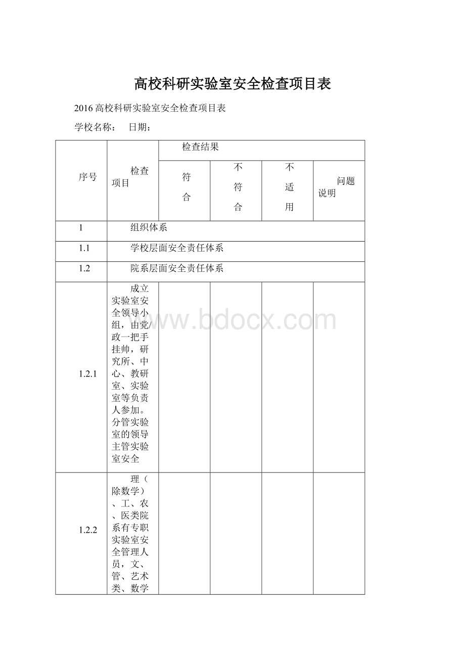 高校科研实验室安全检查项目表.docx