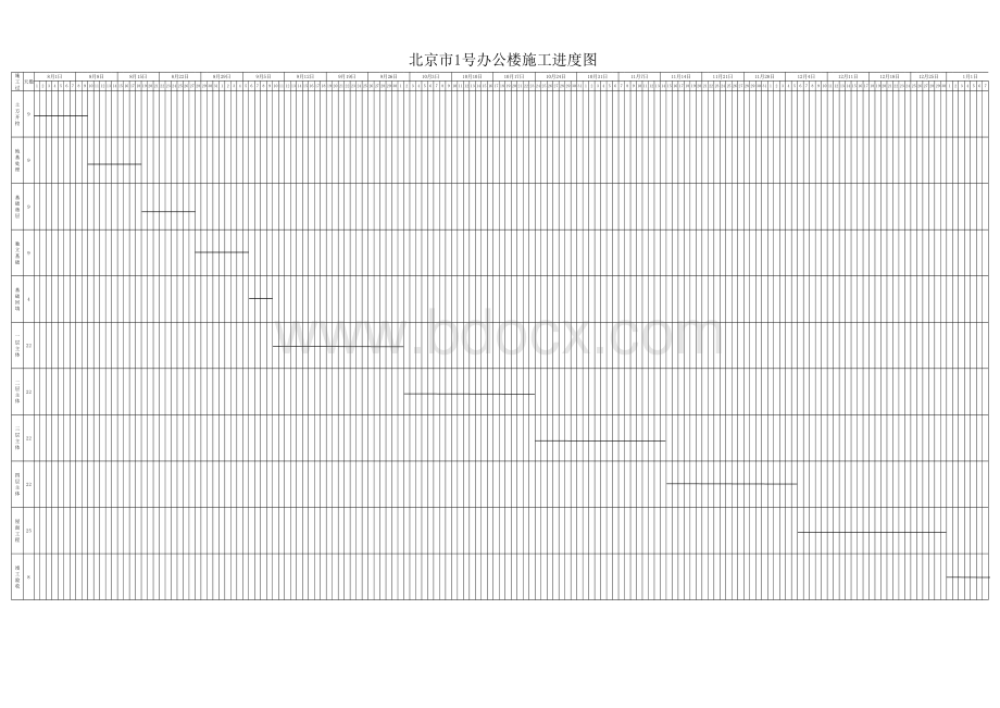 1号办公楼横道图表格文件下载.xls_第1页