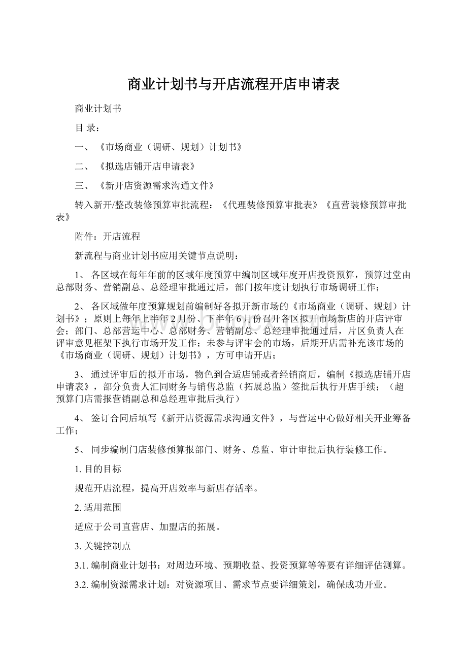 商业计划书与开店流程开店申请表文档格式.docx_第1页