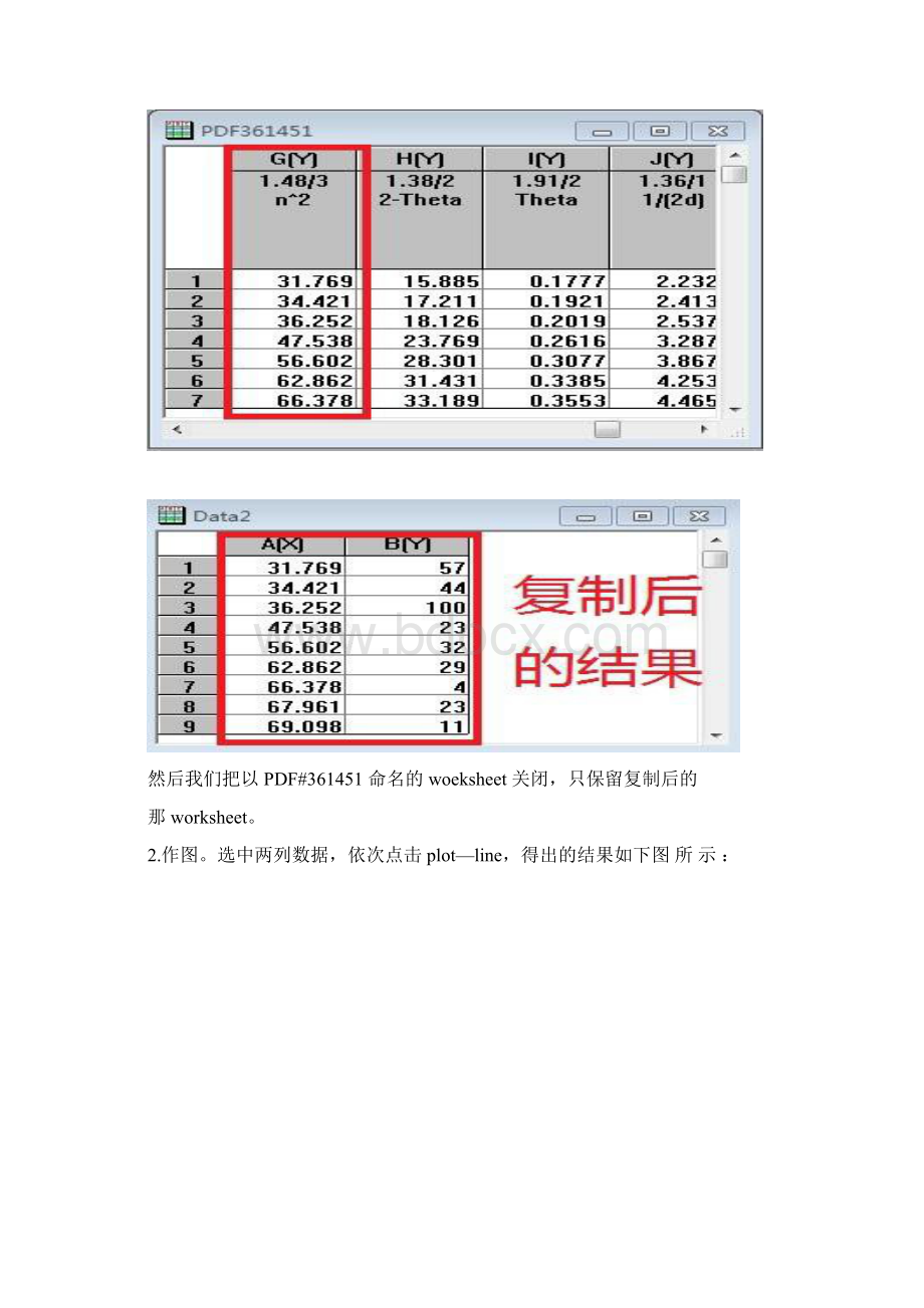 怎样用origin在一张图上做多条XRD谱线并画出实用标准谱图Word格式.docx_第3页