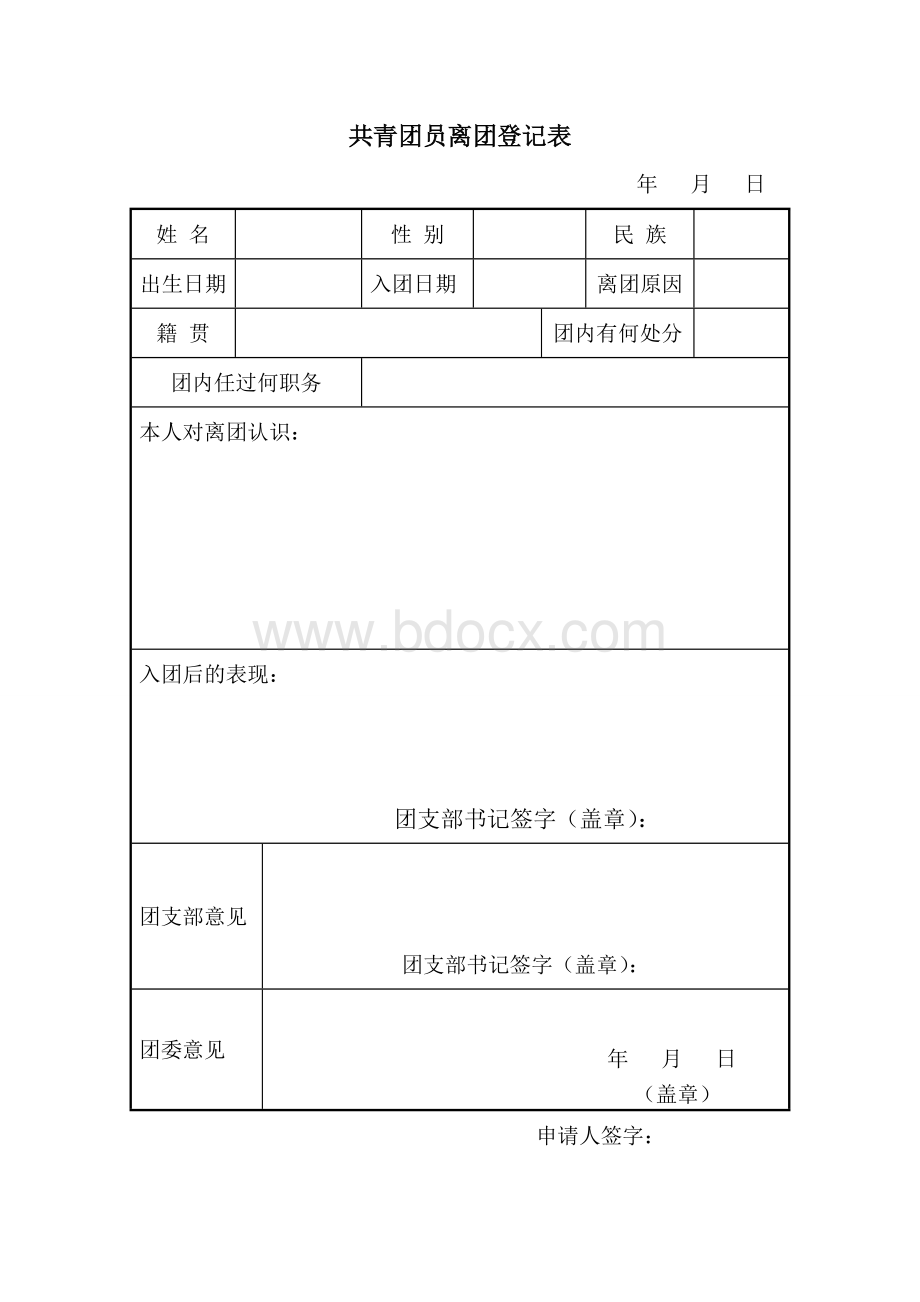 共青团员离团登记表Word格式.doc_第1页