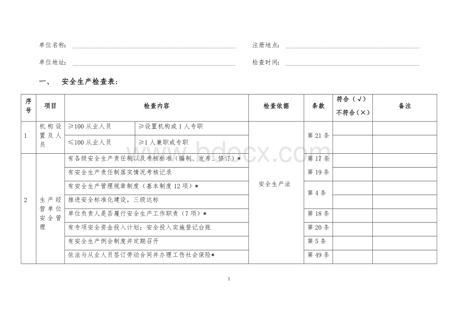 一般工贸企业安全检查表.docx