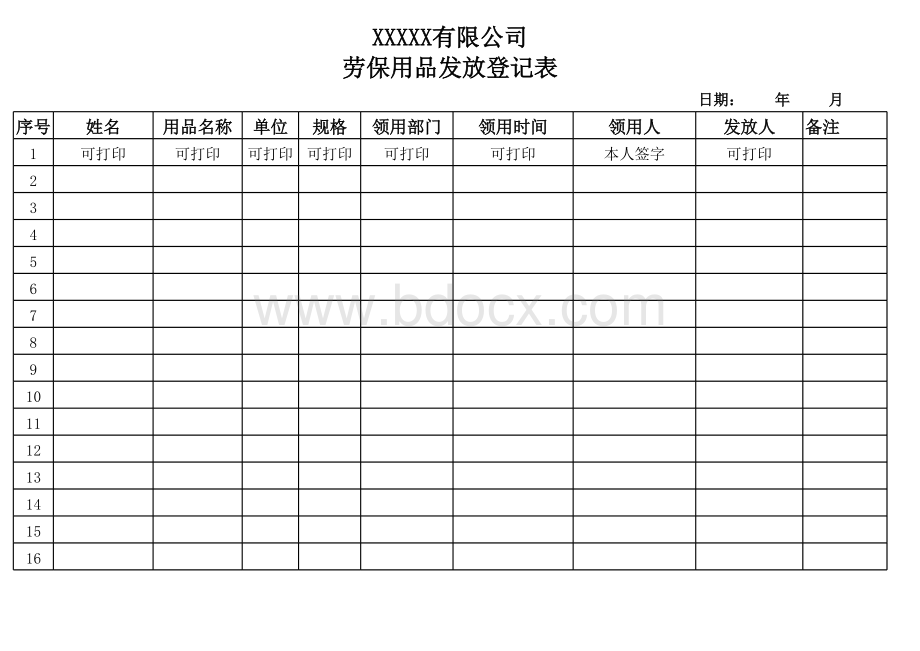 劳保用品发放记录表表格文件下载.xls_第1页