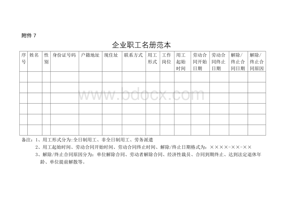 企业职工花名册范本Word格式文档下载.doc