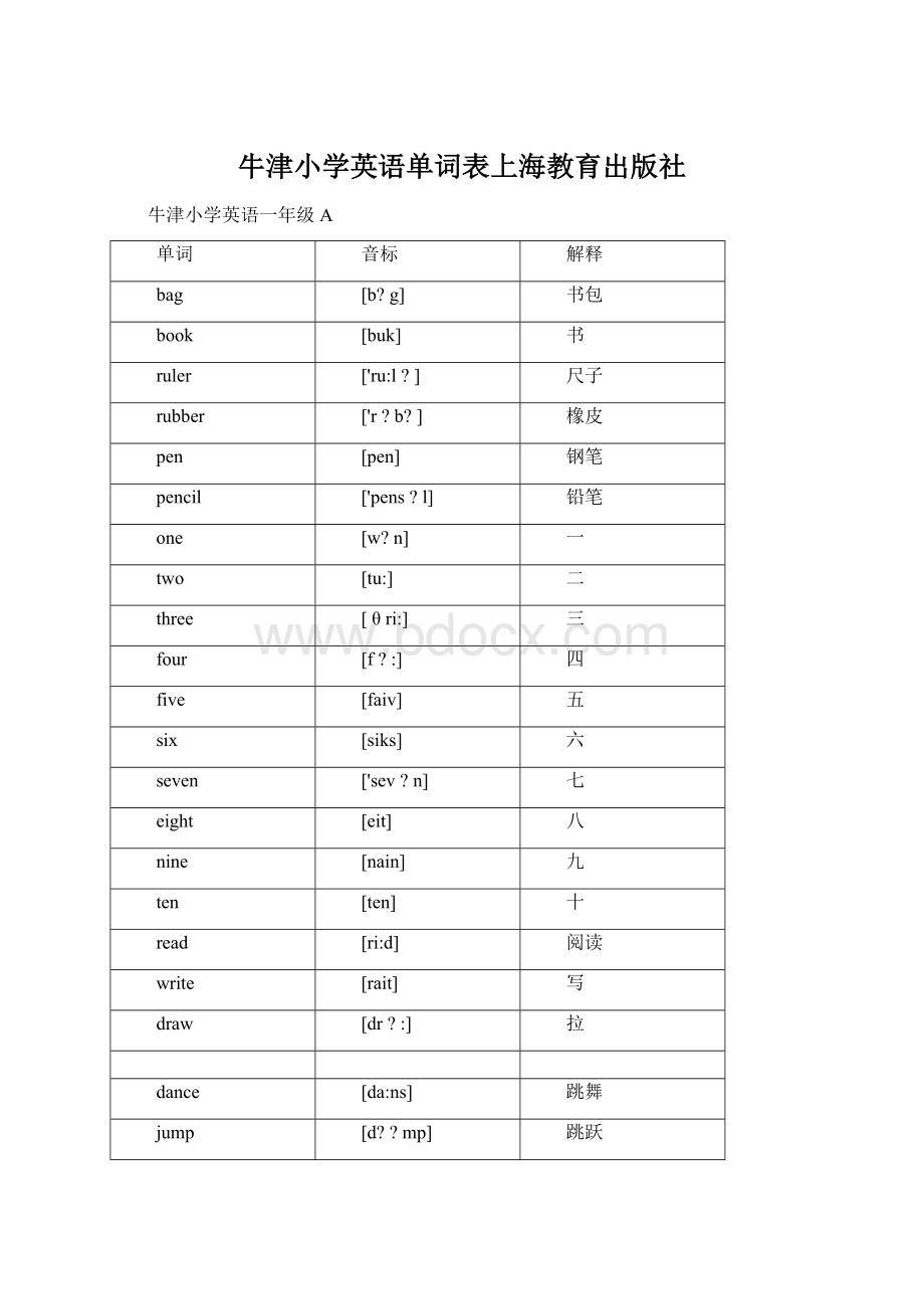 牛津小学英语单词表上海教育出版社.docx