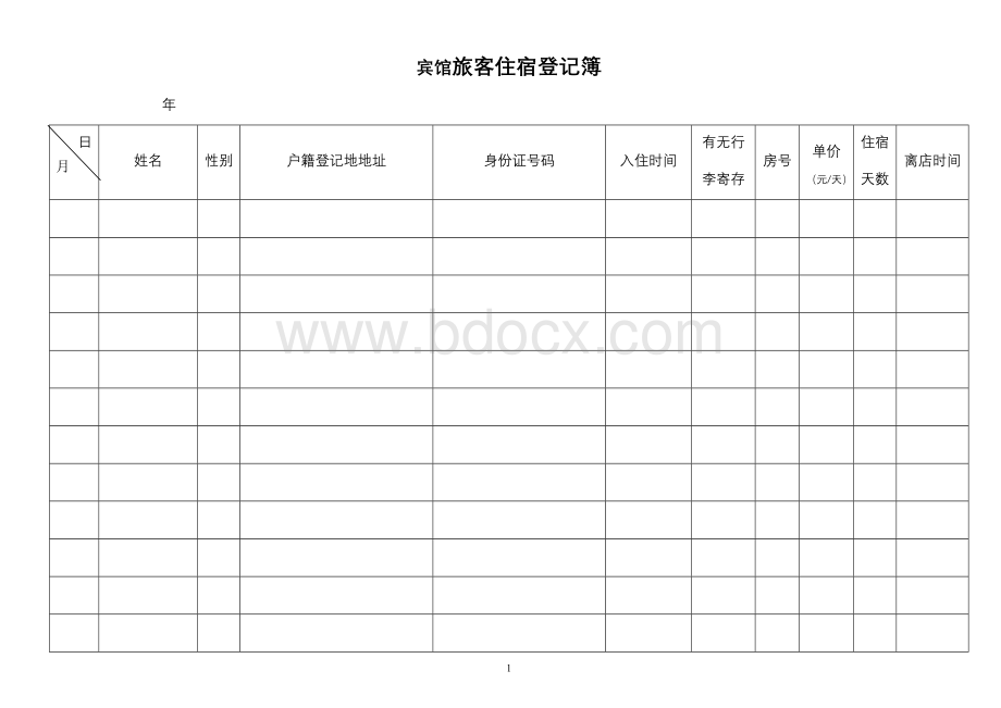 宾馆旅客住宿登记表.doc_第1页