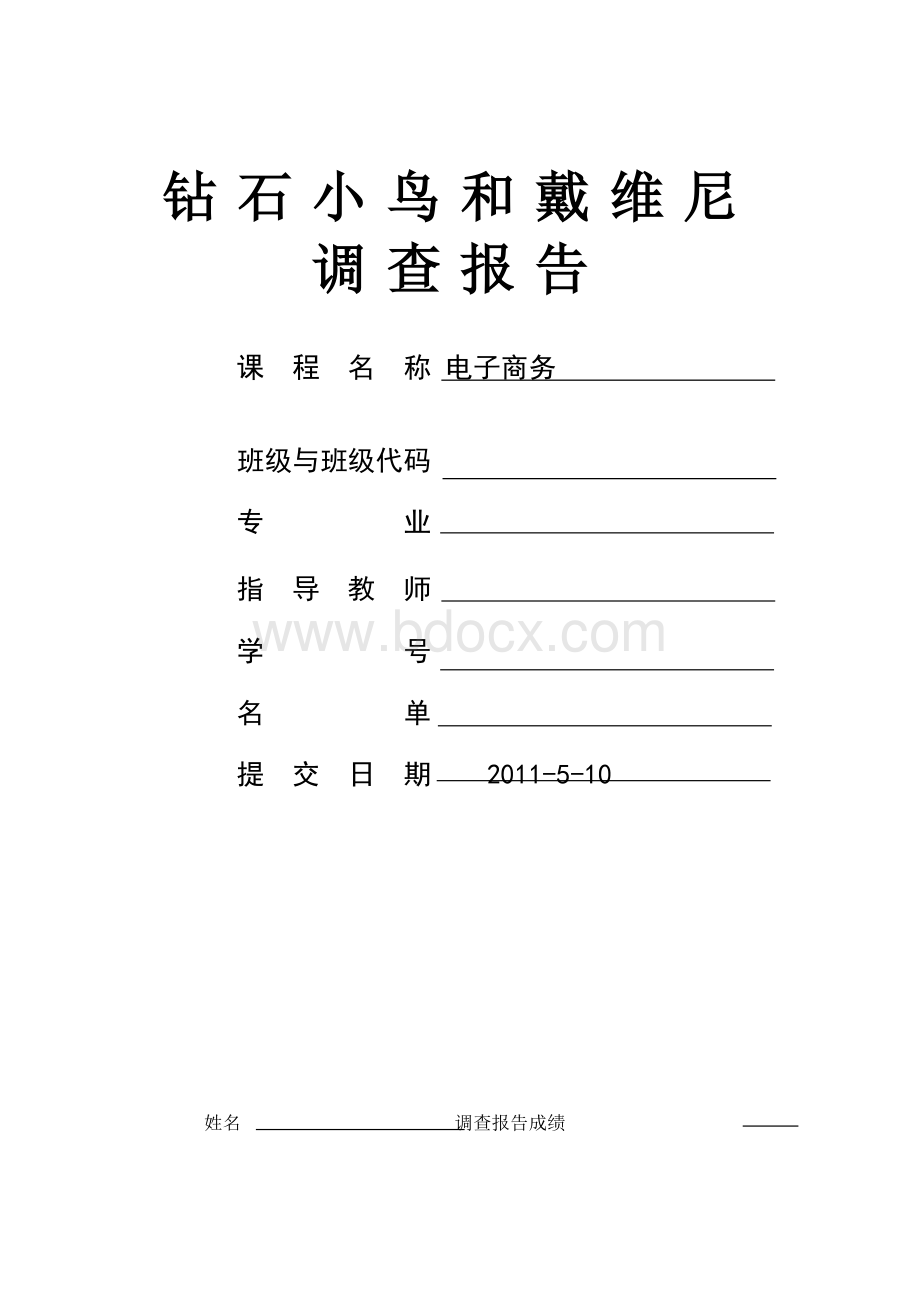 钻石小鸟和戴维尼电子商务报告调查报告Word文档下载推荐.doc_第1页