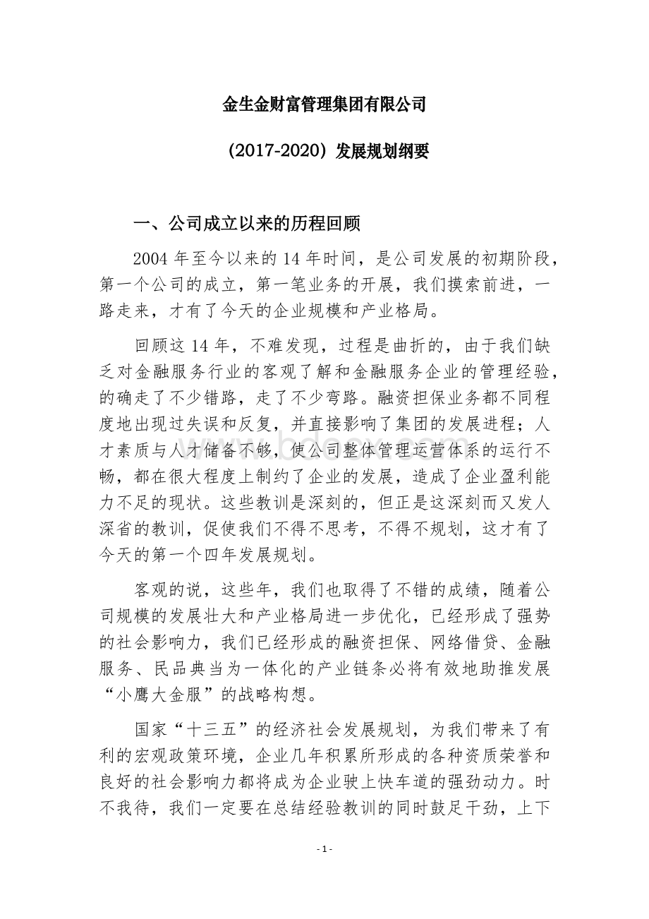 金生金财富管理集团有限公司2020发展规划Word格式.docx