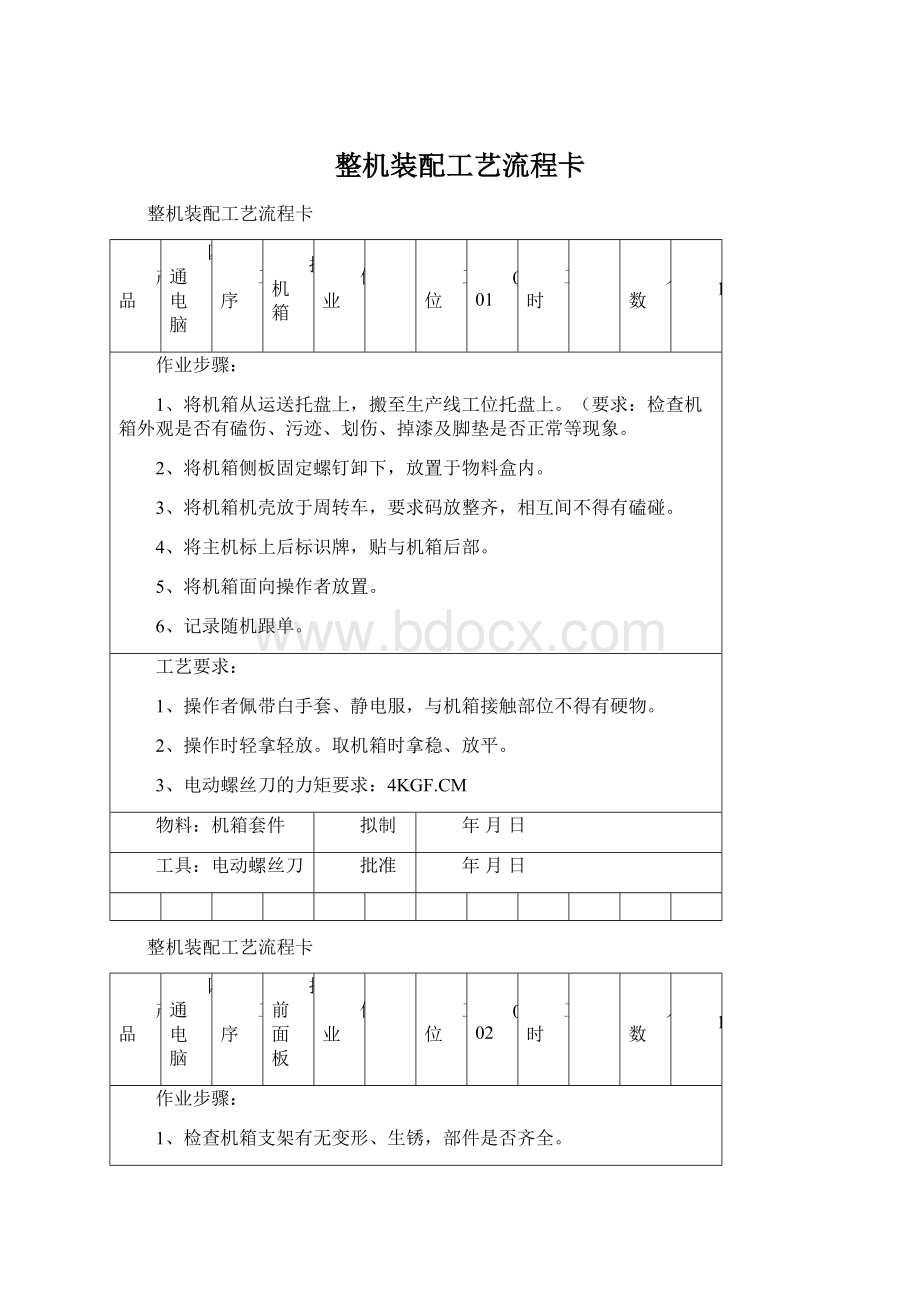 整机装配工艺流程卡Word格式.docx_第1页