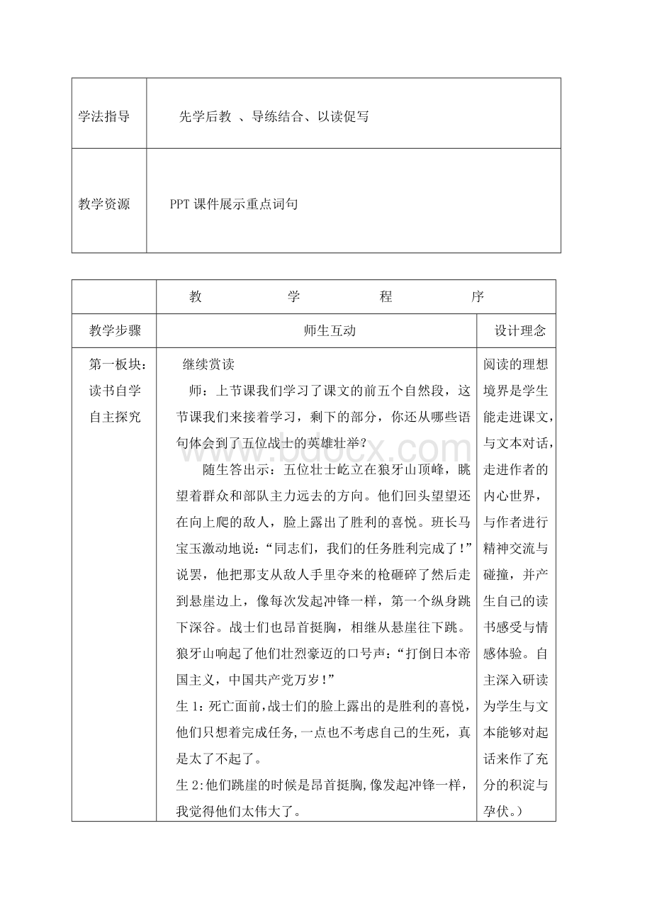 《狼牙山五壮士》教学设计第二课时Word文件下载.doc_第2页