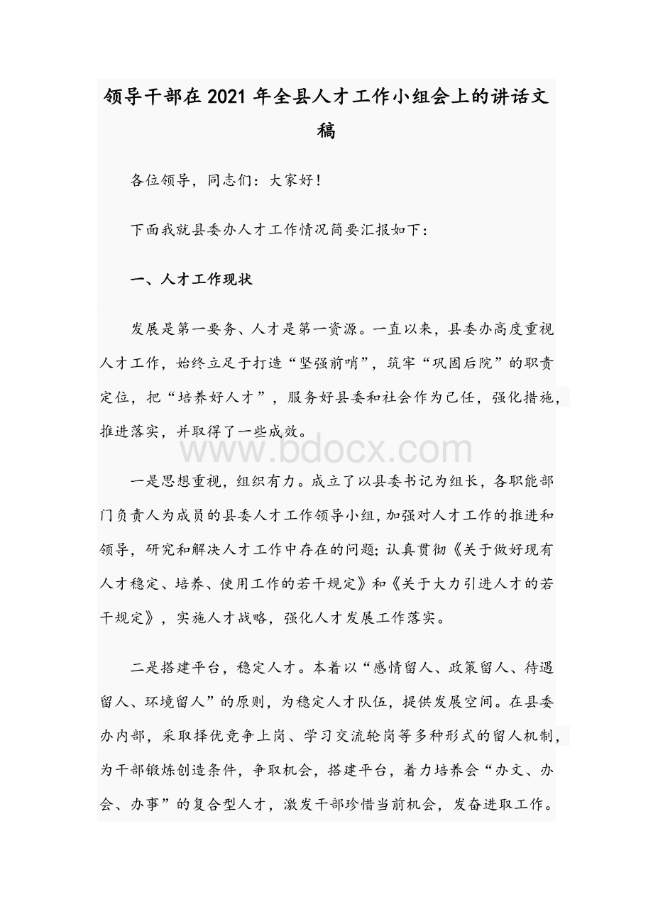 领导干部在2021年全县人才工作小组会上的讲话文稿.docx