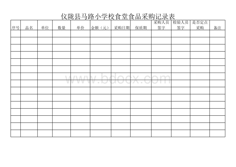 马路小学校食堂食品采购记录表表格文件下载.xls