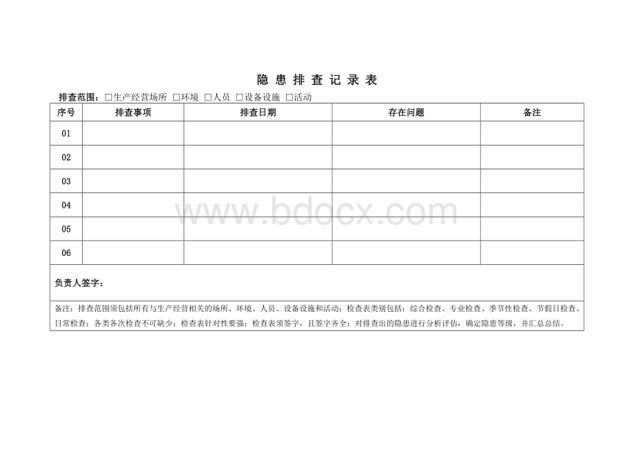 隐患排查记录及表单.doc