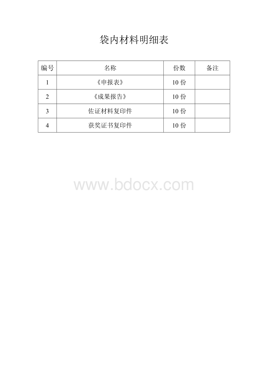 袋内材料明细表Word格式.doc_第1页