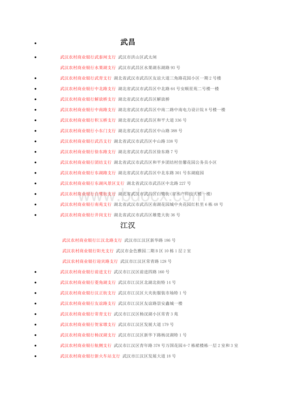 武汉农商行网点大全Word格式.docx