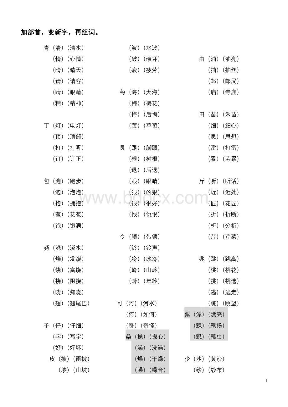 人教版小学一年级下语文加部首变新字再组词Word文件下载.doc