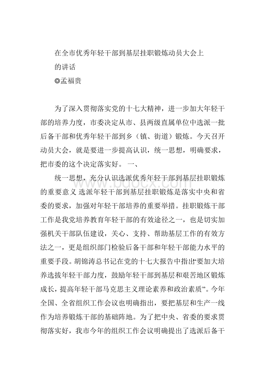 挂职动员会讲话Word格式文档下载.doc_第1页