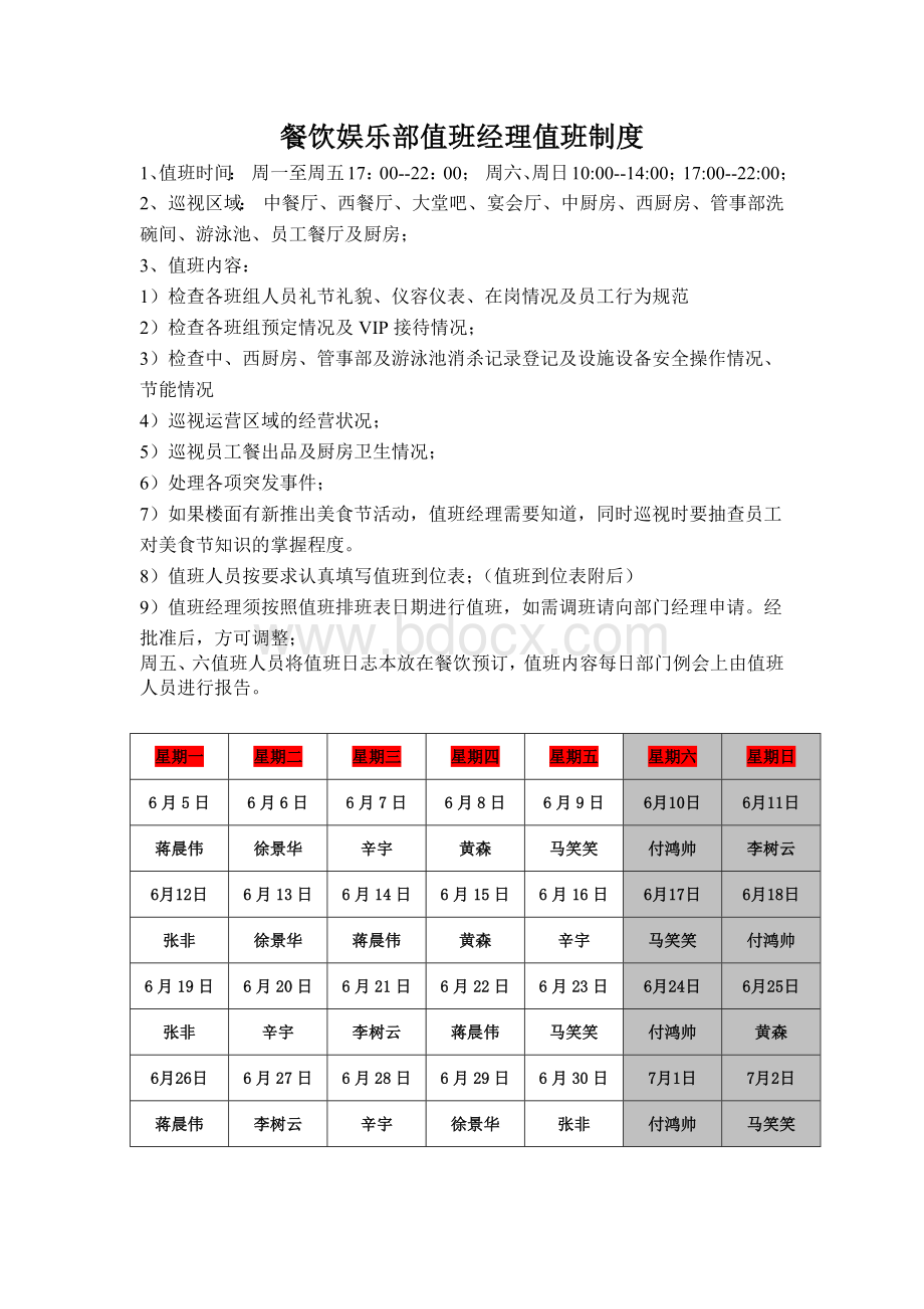 经理值班表Word文档格式.docx_第1页