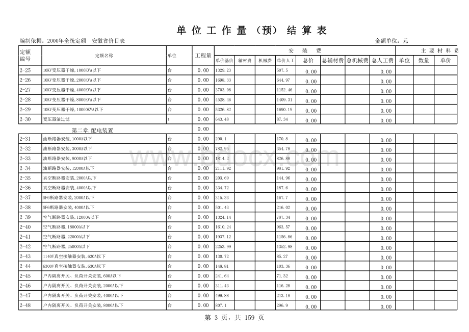 电气安装工程预算表(全)表格文件下载.xls_第3页