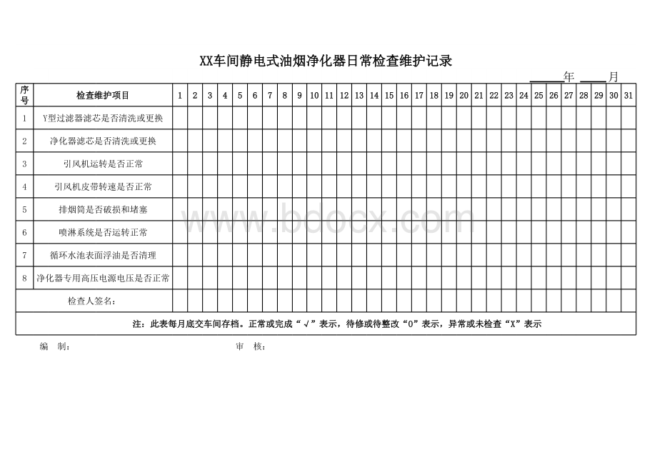 油烟净化器日常检查维护记录.xls_第1页