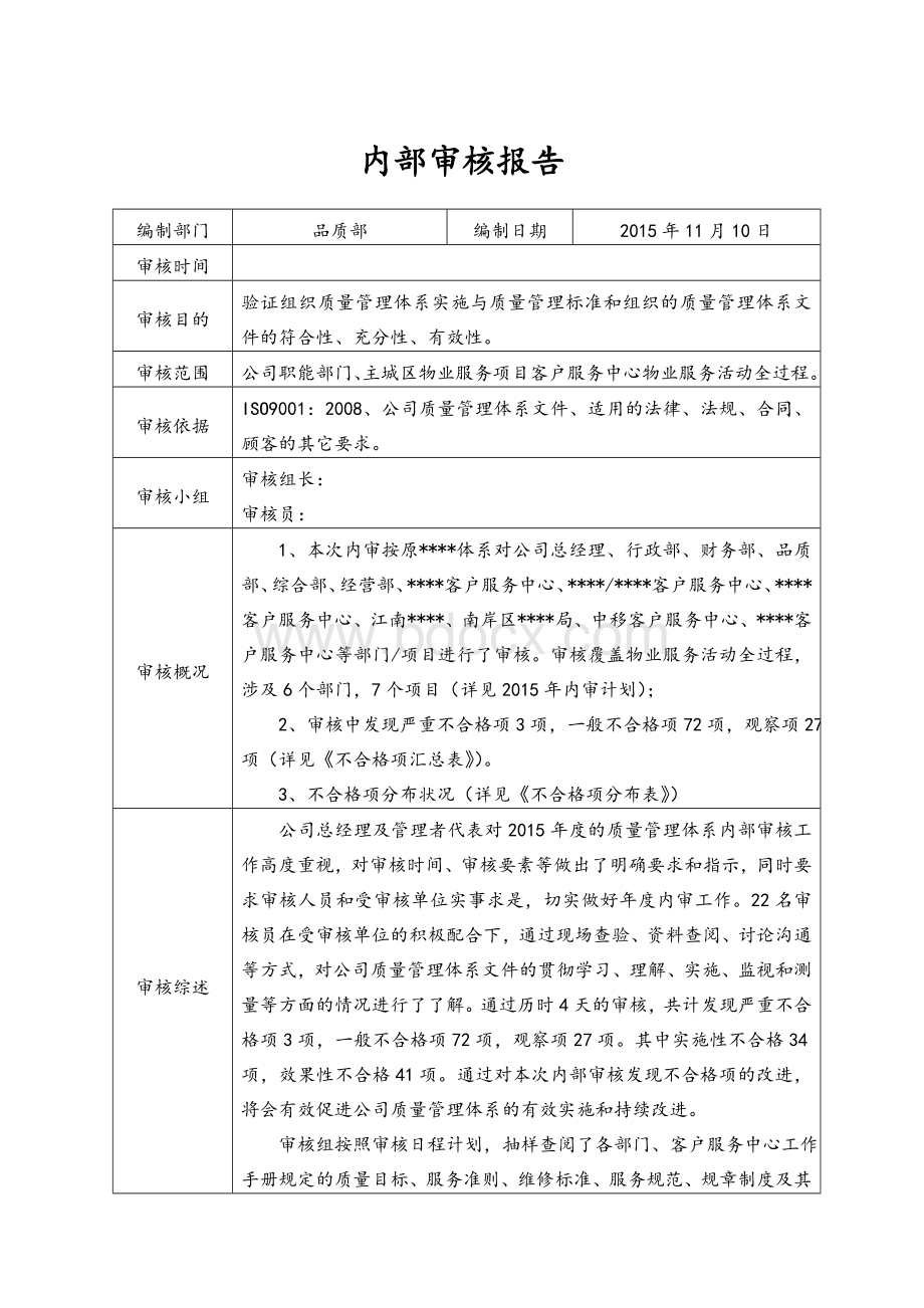 物业公司内审报告.doc