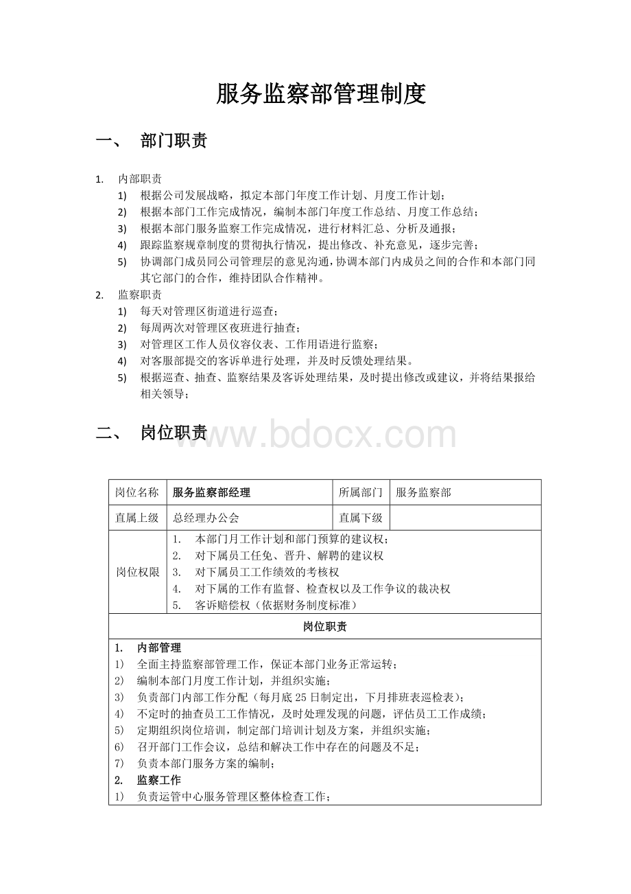 监察部部门职责、岗位职责、绩效考核标准.docx