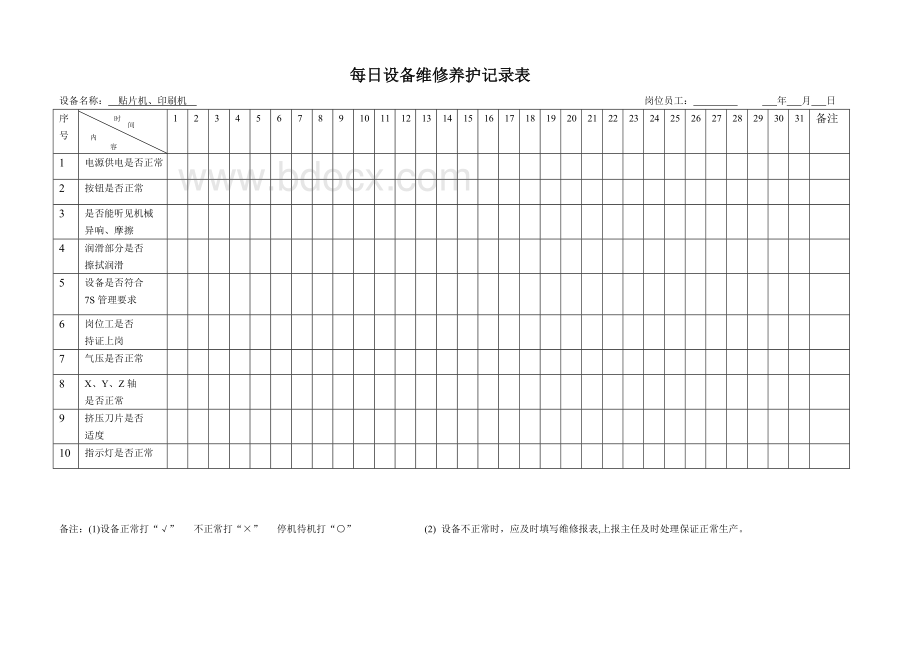 玩具厂车间设备维修保养记录表文档格式.doc_第2页