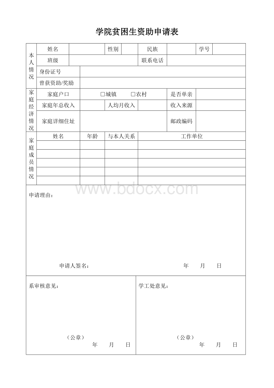 贫困生资助申请表Word格式文档下载.doc