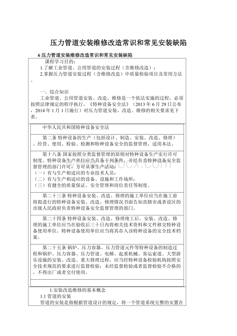 压力管道安装维修改造常识和常见安装缺陷Word文档格式.docx_第1页