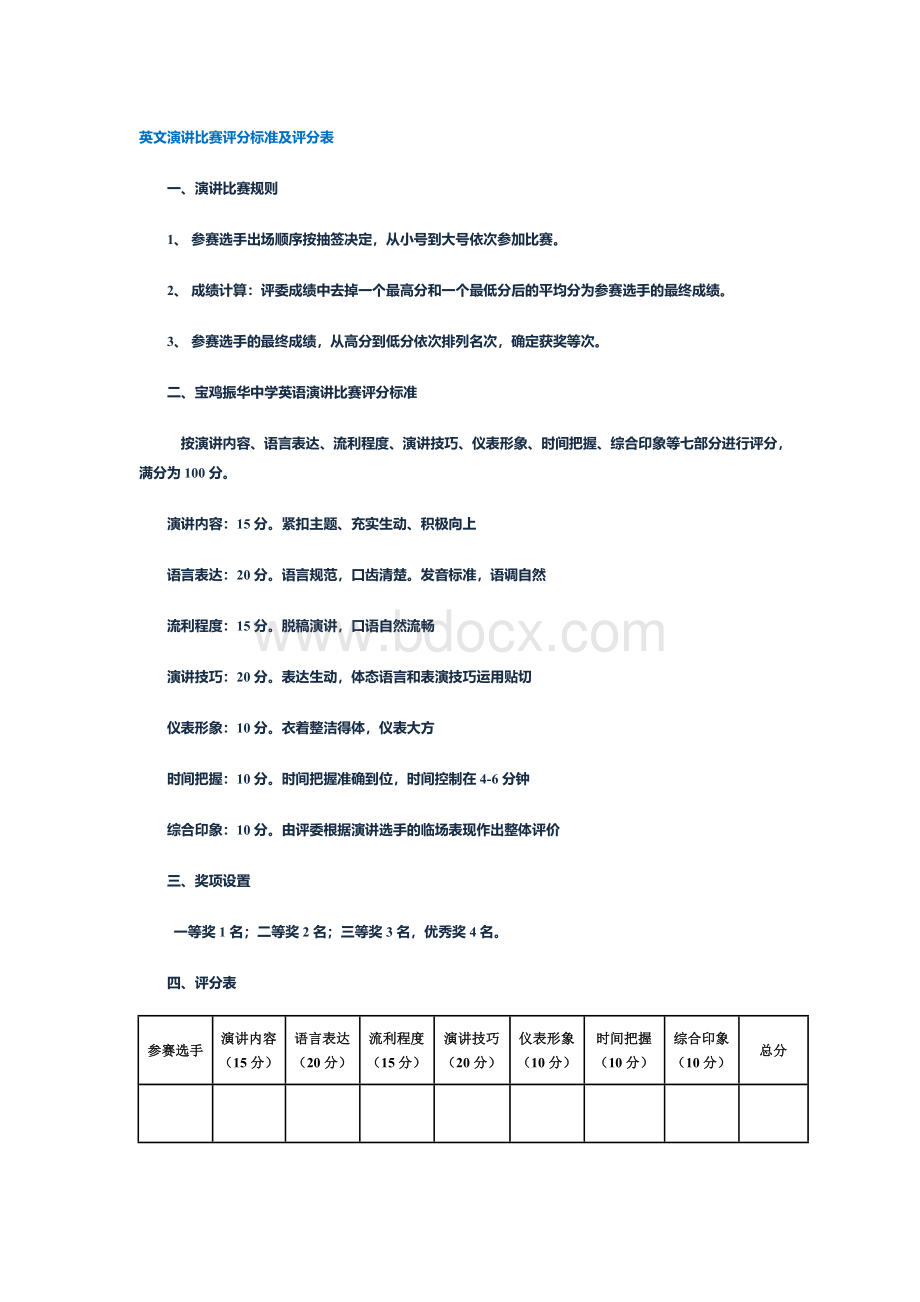 英文演讲比赛评分标准及评分表.doc_第1页