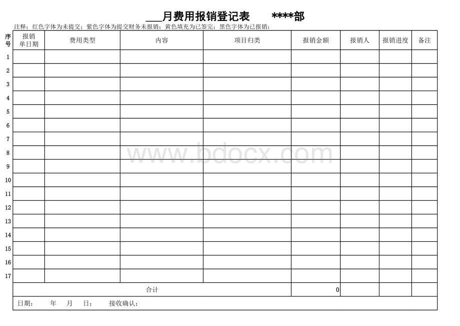 费用报销登记表-模板表格文件下载.xls_第1页