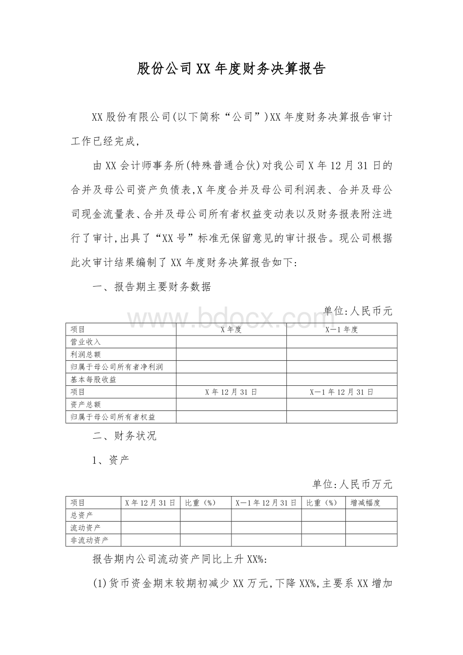 新三板公司年度财务决算报告(模版)Word格式.docx_第1页