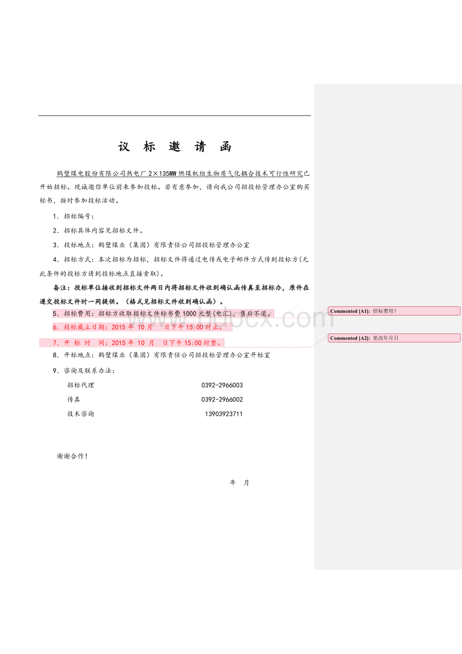 鹤壁煤电股份有限公司热电厂生物质气化耦合发电项目可行性研究报告招标文件Word文件下载.doc_第3页