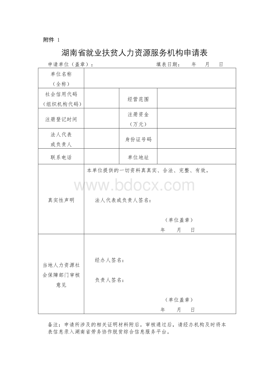 湖南省就业扶贫人力资源服务机构申请表Word文件下载.doc