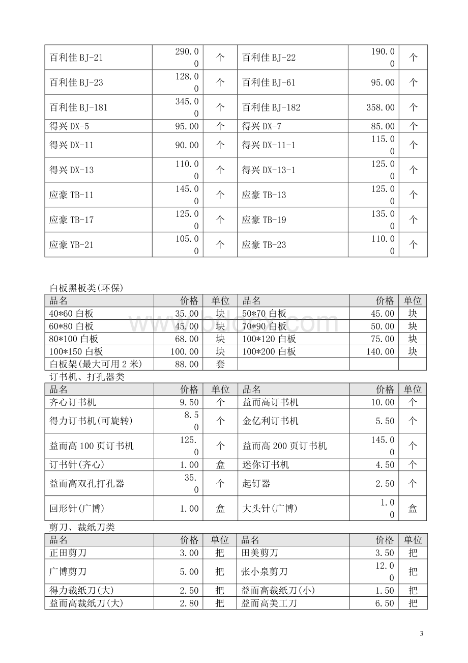 酒店办公用品价格明细表文档格式.doc_第3页