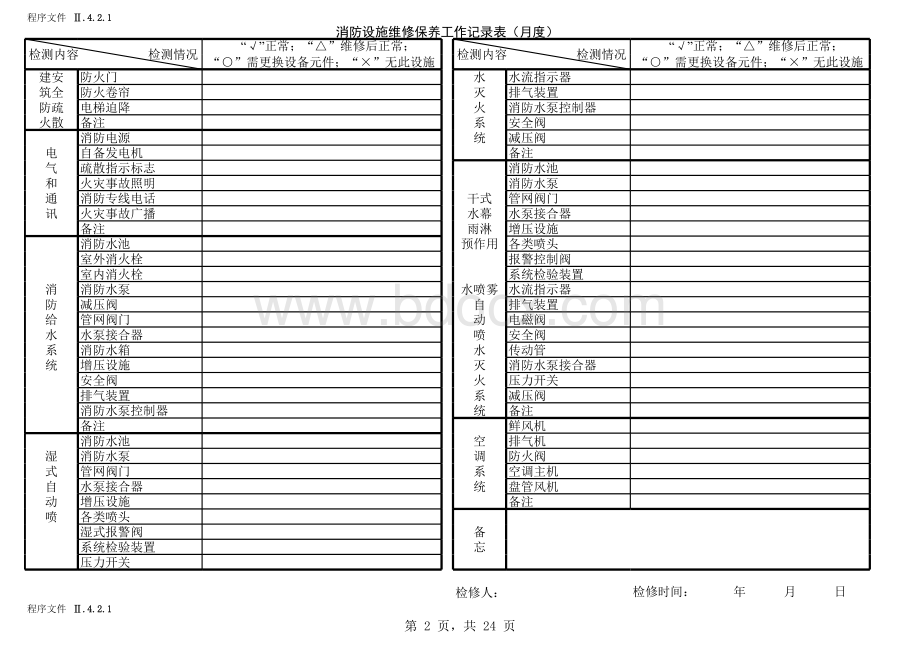 消防设施维修保养记录(月度).xls_第2页