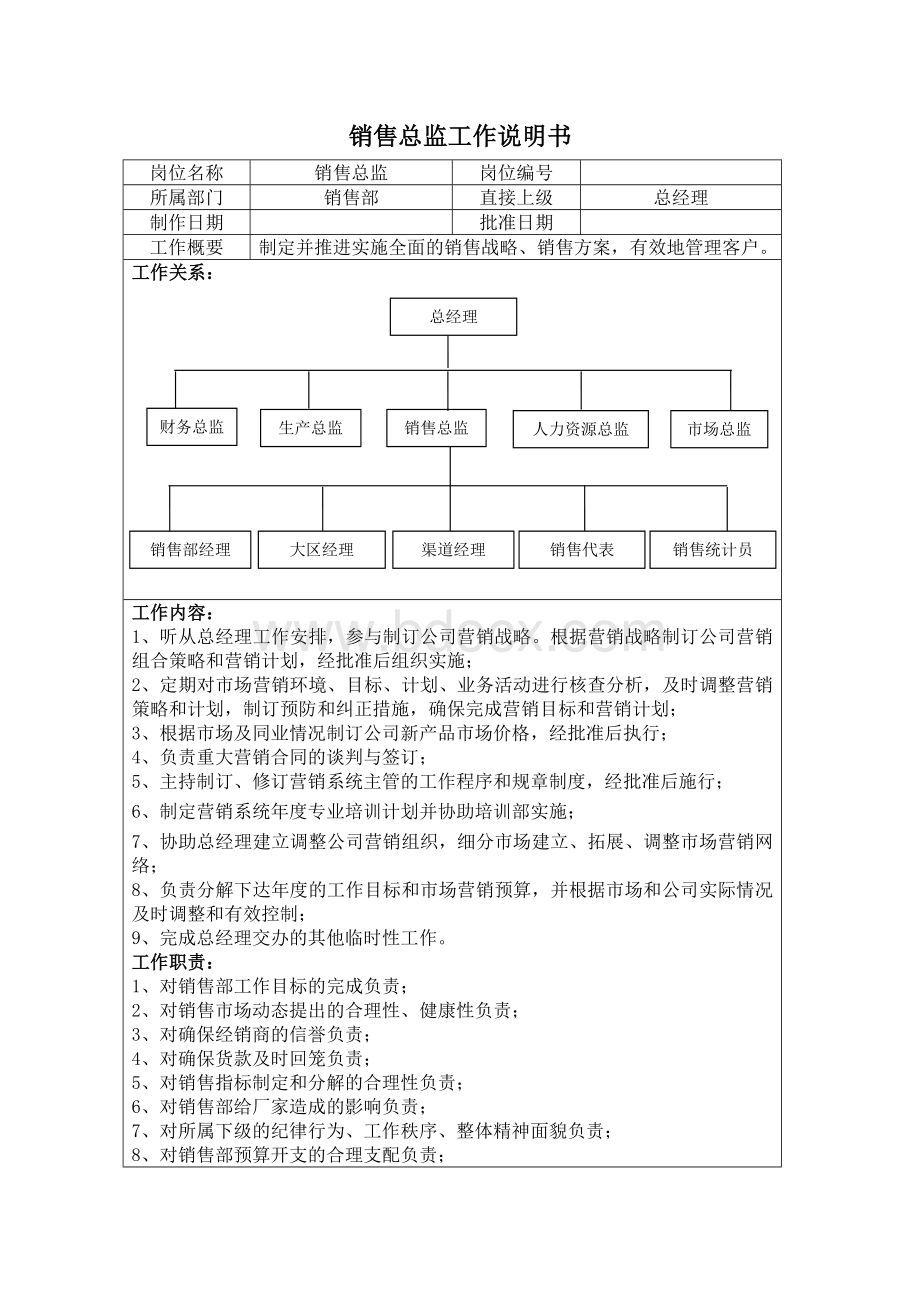 销售总监工作说明书Word下载.doc_第1页