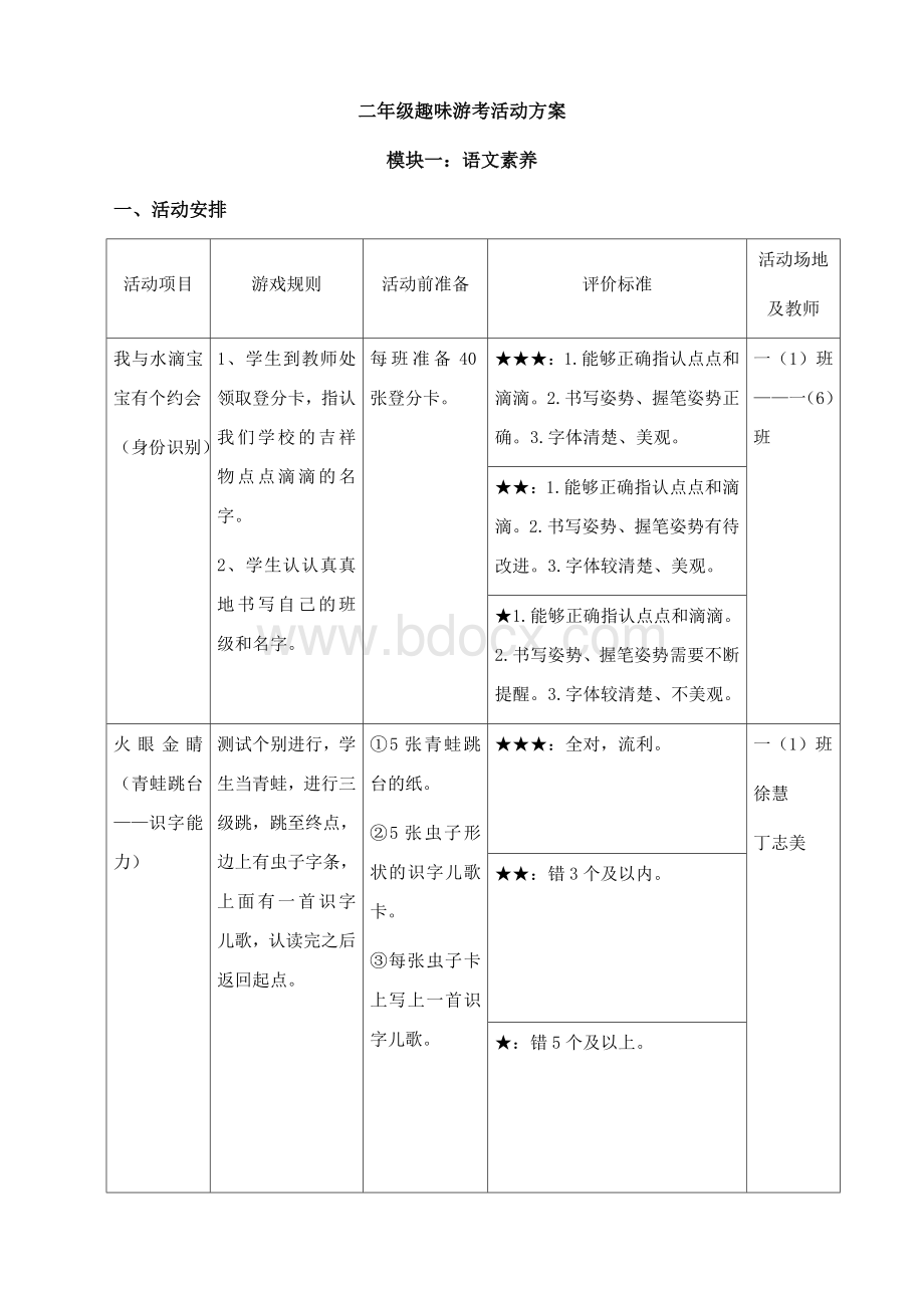 二年级语文趣味游考活动方案.docx_第1页