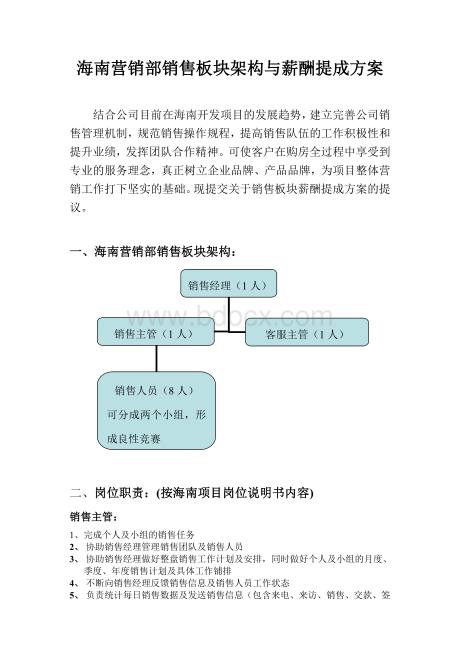 营销部销售架构与薪金提成方案94811015Word格式.doc