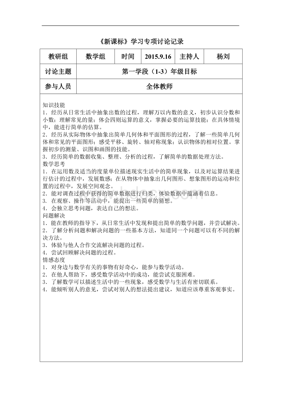 新课标学习专项讨论记录[1].doc