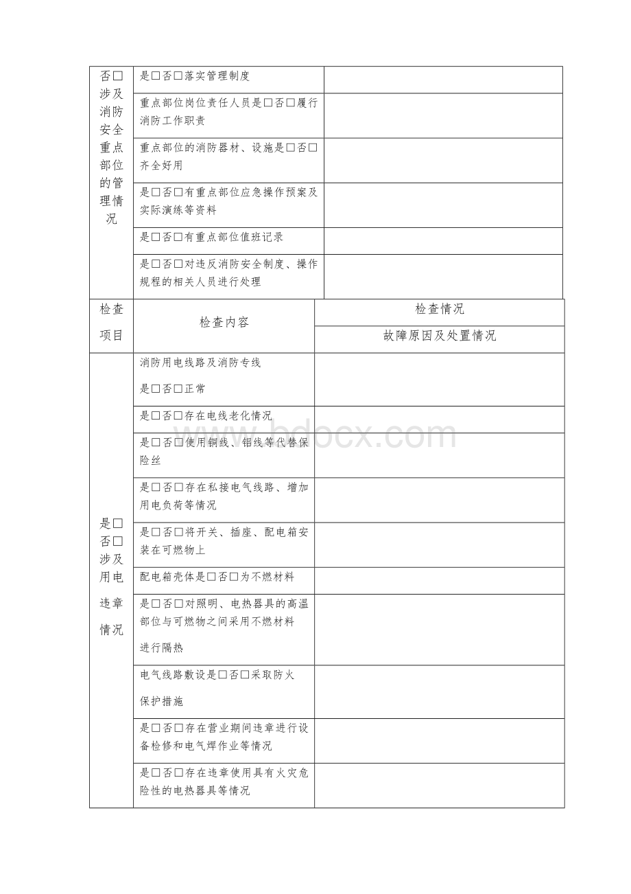 防火检查记录表月Word文档下载推荐.docx_第2页