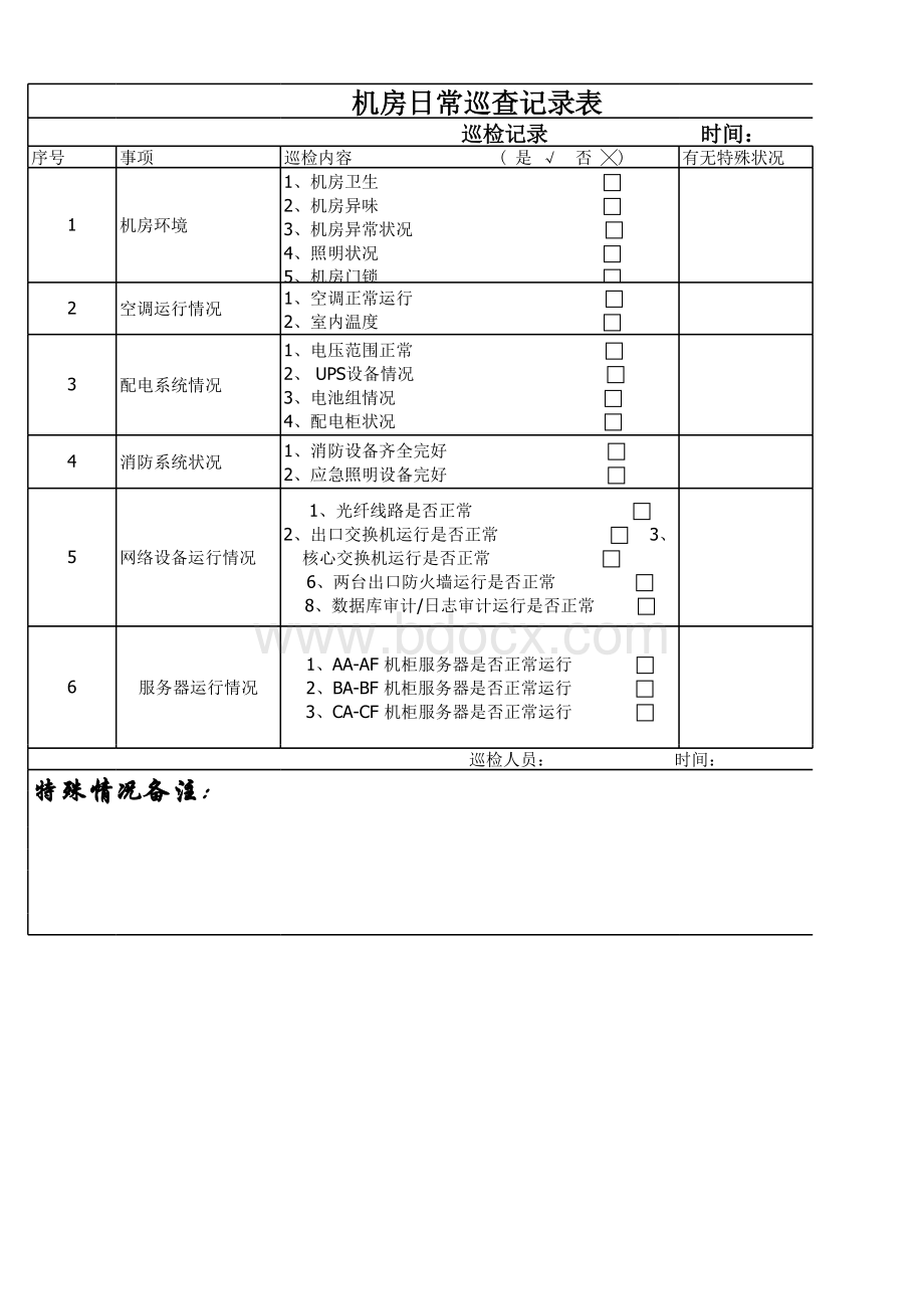 机房日巡查记录表表格推荐下载.xlsx_第1页