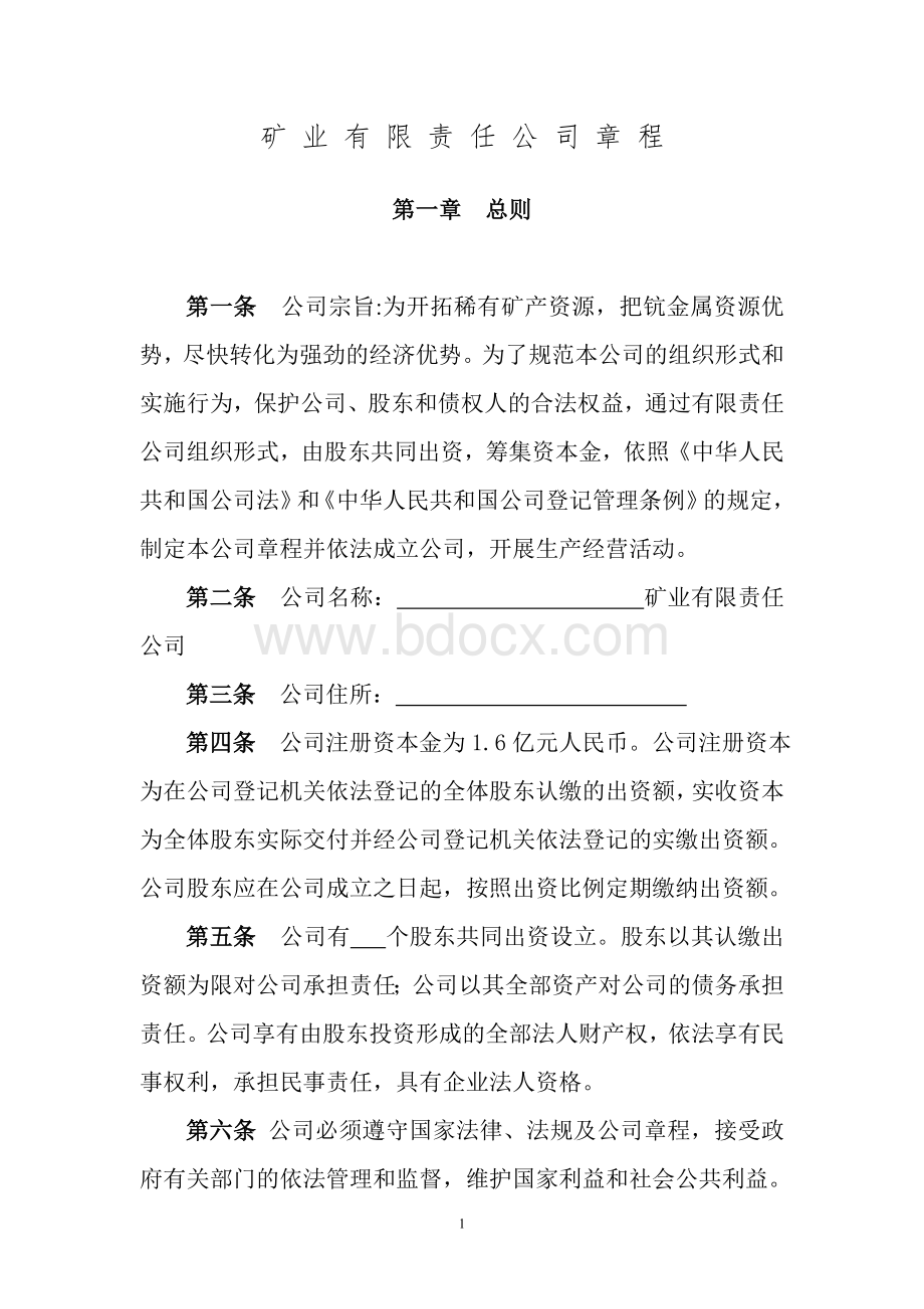 矿业公司章程Word文档下载推荐.doc