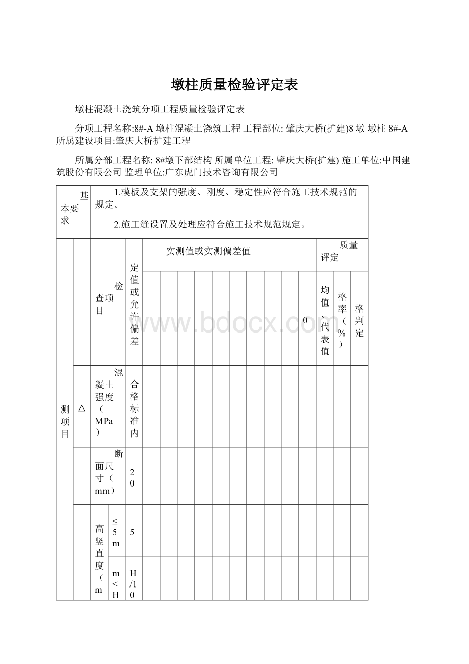 墩柱质量检验评定表Word格式文档下载.docx